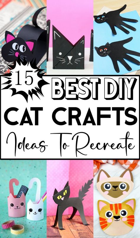 DIY Cat Crafts 1 Diy Cat Party Decorations, Kitty Crafts For Kids, Diy Cat Crafts, Cat Cafe Ideas, Cat Craft Ideas, Cat Crafts For Kids, Cat Party Decorations, Love Your Pet Day, Cat Template