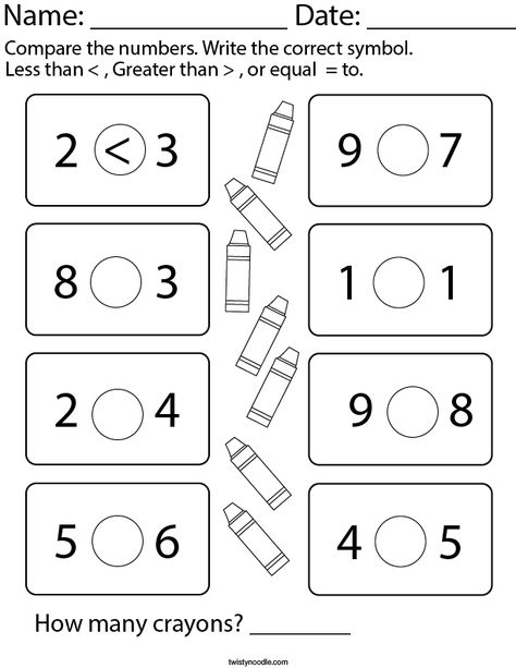 Greater Than Less Than Activities Kindergarten, Less Than Greater Than, Kindergarten Math Worksheets Addition, Preschool Number Worksheets, Kindergarten Math Worksheets Free, Twisty Noodle, Math Sheets, Mathematics Worksheets, 1st Grade Math Worksheets