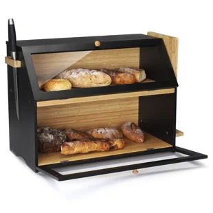 Bread Bin Ideas, Homemaker Aesthetic, Bread Holder, Kitchen Counter Organization, Cabin Kitchen, Bread Storage, Bread Bin, Cabin Kitchens, Fruit Storage