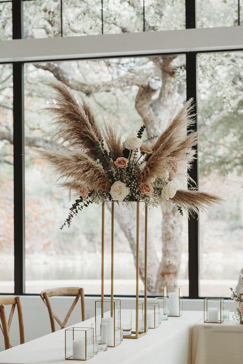 Bohemian Wedding Decorations Table, Rustic Pampas Centerpiece, Lantern Centerpieces With Pampas, Pampas And Ostrich Feather, Pampas Roses Centerpiece, Pampas And Roses Wedding, Pampas Grass White Roses Centerpiece, Pampas Grass And White Roses, Pamper Grass Wedding Decor