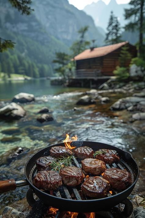 Outdoor Lunch Aesthetic, Outdoor Cooking Aesthetic, Cooking Astethic, Cooking In Nature, Fishing Shack, Camping Aesthetic, Campfire Food, Man Food, Campfire Cooking