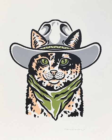 Cowboy Cat Tattoo Simple, Cat With Cowboy Hat Tattoo, Cowboy Dog Drawing, Cowboy Cat Drawing, Dog Cowboy, Cowboy Cat Art, Cat Cowboy, Dog Drawing Tutorial, Cowboy Tattoos