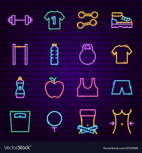 Fitness Moodboard, Neon Fitness, Neon Highlights, Neon Sports, Neon Icons, Wellness Tracker, Neon Sign Art, Fitness Icon, Planet Fitness