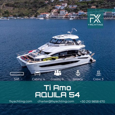 Welcome on board ❤️ Ti Amo - #Aquila54 power catamaran Baby Potato Salad, Catamaran Charter, Kids Life Jackets, Catamaran Yacht, Power Catamaran, Water Skis, Welcome On Board, Yacht Rental, Cyclades Islands