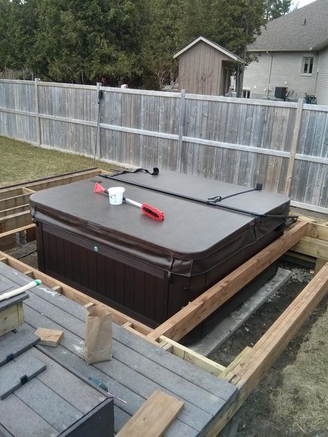 Hot Tub Off Deck, Inexpensive Hot Tubs, Deck Update, Hot Tub Deck Design, Airbnb Cabin, Hot Tub Privacy, Alfresco Decking, Sunken Hot Tub, Tub Deck