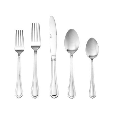 This Pfaltzgraff 42,-Piece Set Nouveau Flatware Set is constructed of superior quality 18/0 stainless steel to stand up to the rigors of everyday use. Stunningly polished to a vibrant sheen, the seemingly classic teardrop handles of each piece have a distinct, raised vertical line down the center creating an angled touch. 42,-piece set, service for 8, includes 8 each of: salad fork, dinner fork, dinner knife, dinner spoon, and teaspoon, plus one serving tablespoon and cold meat fork. Dishwasher Cold Meat, Salad Fork, Dinner Fork, Stainless Steel Flatware, Flatware Set, Flatware, Stand Up, Handles, Salad