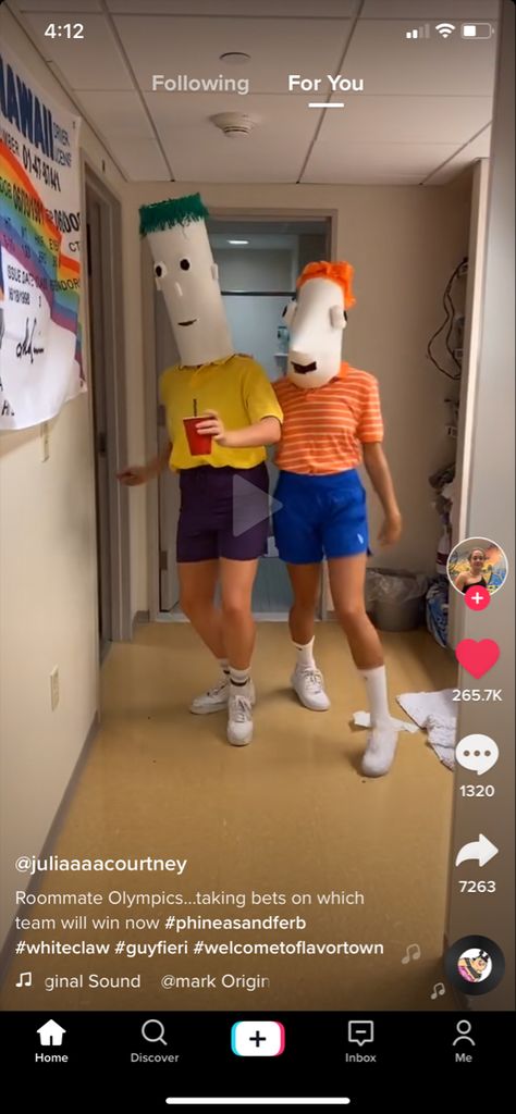 Phineas And Fern Halloween Costume, Halloween Costumes Phineas And Ferb, Phone As And Ferb Costume, Phi Was And Ferb Costume, Disney Vs Nickelodeon Spirit Week, Phineas And Ferb Outfits, Phones And Ferb Costume, Phineas And Ferb Costume Diy, Funny Halloween Costumes For School