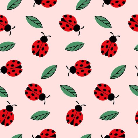 Vector seamless pattern ladybug flat sty... | Premium Vector #Freepik #vector #red #nature #color #green Bee And Ladybug, Ladybug Pattern, Red Nature, Rug Ideas, Bird Pattern, Lady Bird, Paint Marker, Bird Patterns, Pink Background