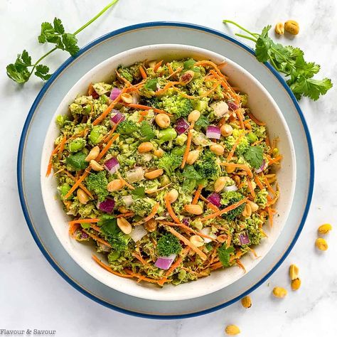 Asian Broccoli Salad, Asian Broccoli, Salad With Peanut Dressing, Broccoli Salad With Cranberries, Broccoli Stalk, Peanut Salad, Peanut Dressing, Broccoli Slaw, Spicy Peanuts