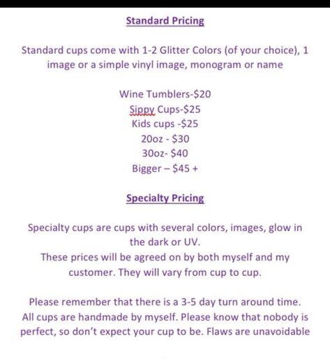 Tumbler Pricing Chart, Tumbler Price List, Craft Pricing Calculator, Tumbler Business, Epoxy Crafts, Silhouette Cameo Crafts, Cricket Projects, Cricut Explore Projects, Yeti Cups