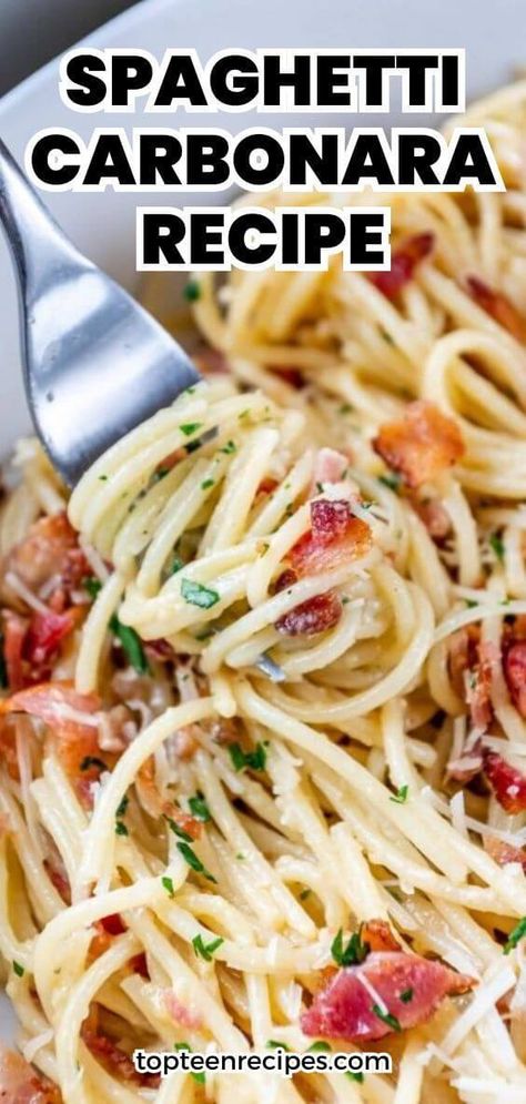 Spaghetti Carbonara Recipe - Top Recipes Spaghetti Carbonara Recipe Authentic, Easy Spaghetti Recipes, Spaghetti Carbonara With Bacon, Campbells One Pot Spaghetti Carbonara, Original Carbonara Recipe, Campbell’s One Pot Spaghetti Carbonara, Spaghetti Carbonara Recipe, Cheesy Chicken Spaghetti, Spaghetti Recipes Easy