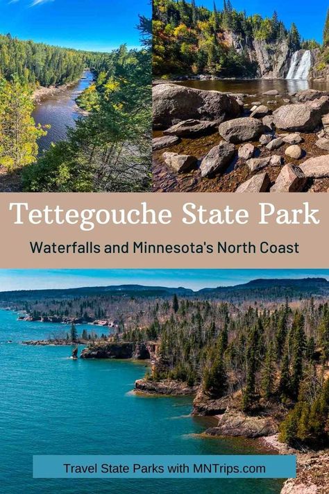 Tettegouche State Park, Minnesota's North Shore. The highest waterfall in Minnesota is at Tettegouche State Park, along with some of the best views of the Lake Superior shoreline. #MNTrips #Minnesota #Travel #Midwest #USA #OnlyinMN #StatePark #Hiking #Outdoors #History #ExploreMinnesota Minnesota Hiking, Mn State Parks, Travel Minnesota, Minnesota Fall, Minnesota Summer, Tettegouche State Park, Midwest Vacations, Hiking Inspiration, Minnesota Winter