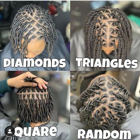 these are my favorite parts for new locs! 📸: @niathelocgod Hairstyles For Short Starter Locs For Women, Random Part Locs, Starter Locs For Long Hair, Diamond Locs, Starter Locs Parting Patterns, Diamond Parts Locs, Two Strand Twist Starter Locs, Loc Crown, Locs Ideas