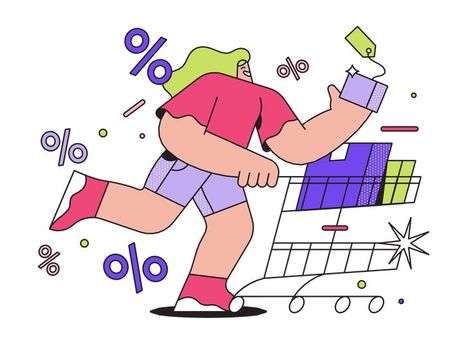 Retail Illustration Graphics, Trolley Illustration, Shopping Cart Clipart, Shopping Cart Illustration, Black Friday Illustration, Supermarket Illustration Grocery Store, Shopping Trolley, Business Data, Clipart Images