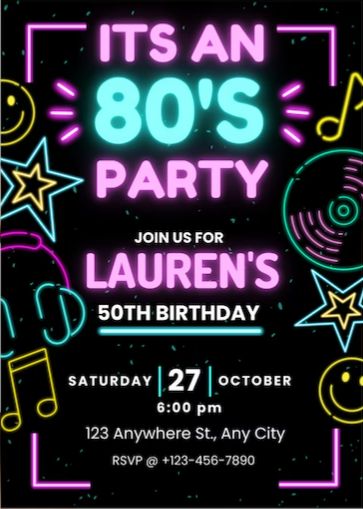 80s Birthday Party Theme Invitations, 80s Theme Birthday Invitations, 80s Themed Invitations, 80s Birthday Invitations, 80s Party Invite, 80s Invitation Ideas, 80’s Theme Birthday Party, 80s 40th Birthday Party, 80s Party Invitations