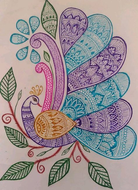 Peacock Mandala Art, Madhubani Paintings Peacock, Peacock Mandala, Peacock Drawing, Easy Mandala Drawing, Boho Art Drawings, Mandala Art Therapy, Mandala Design Pattern, Textile Prints Design