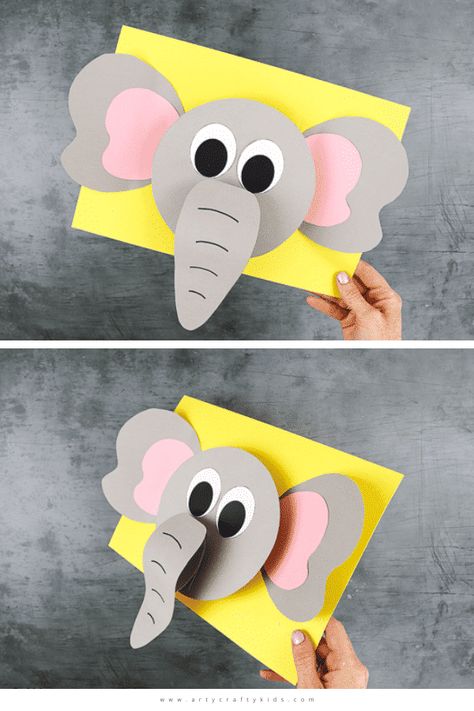 3D Elephant Craft #ArtsAndCrafts #KidCrafts #Crafts #DIY #Circus #Safari Paper Elephant Craft, Elephant Paper Craft, Page Crafts, Elephant Craft, Paper Animal Crafts, Paper Elephant, Craft Paper Design, Kites Craft, Giraffe Crafts