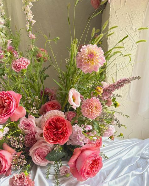 ⁣ 💗 pretty in pink 💗 #pink #florist #flowers #bridal #bridalstyle #weddingaesthetic #weddingflorist #weddingflowers Pink And Red Florals, All Pink Wedding, Pink Spring Wedding, Wildflower Wedding Theme, All Pink, Pink Wedding Flowers, Pink Spring, Wildflower Wedding, Pearl Wedding