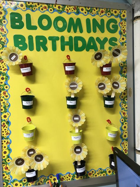 Birthday chart Birthday Classroom Display Nature, Birthday Chart For Teachers, Sunflower Birthday Board Classroom, June Birthday Board Ideas, Preschool Classroom Birthday Board, Bday Chart For Classroom, Creative Birthday Charts For Classroom, Birthday Charts For Preschool, Classroom Jungle Theme