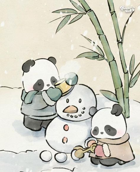 Christmas Panda Drawing, Kawaii Panda Wallpaper, Panda Art Cute, Cute Panda Illustration, Panda Pfp, Panda In Snow, Panda Bears Wallpaper, Panda Background, Cute Panda Drawing