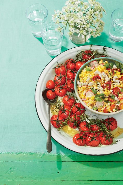 Grilled Tomatoes on the Vine Street Corn Salad Recipe, Street Corn Salad, Corn Salad Recipe, Barbecue Sides, Barbecue Side Dishes, Southern Living Recipes, Cherry Tomato Recipes, Grilled Corn Salad, Corn Salad Recipes