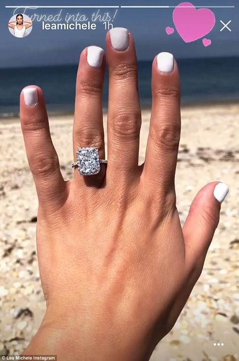 Lea Michele shares another snap of stunning 4 carat diamond ring after engagement to Zandy Reich | Daily Mail Online 4 Carat Diamond Ring, After Engagement, Ruby Wedding Rings, Engagement Celebration, Celebrity Engagement Rings, Ruby Engagement Ring, Lea Michele, Dream Engagement Rings, Wedding Rings Unique