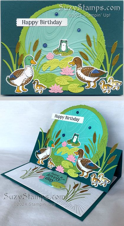 Stampin' Up! Birthday Cards - 2024-08 Stampin' Class - Charming Duck Pond Stamp Set & Dies, Deckled Circles Dies, Something Fancy Dies, Happy Little Things Dies, Radiating Stitches Dies, So Swirly Embossing Folder, Tinsel Gems Four-Pack, Stampin’ Write Markers Stampin Up Duck Cards, New Stampin Up Cards 2023-2024, Stampin Up At The Pond, Lily Pond Lane Stampin Up Cards, Stampin Up Duck Pond, Su Charming Duck Pond, Stampin Up Lily Pond Lane, Lily Pad Lake Stampin Up Cards, Charming Duck Pond Stampin Up Cards