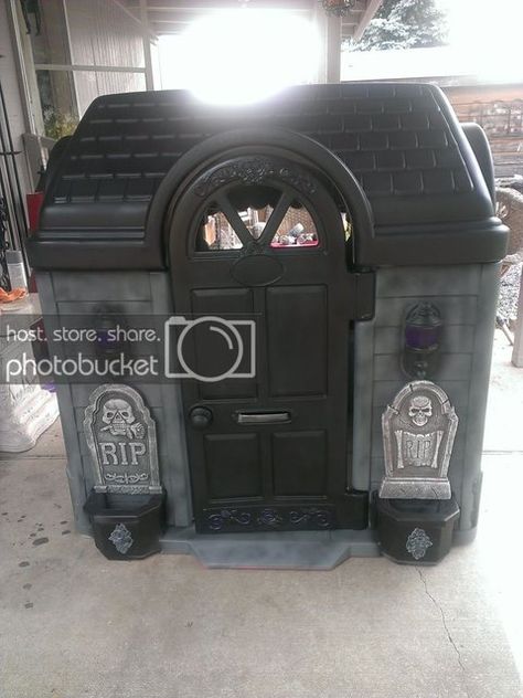 Other - little tikes playhouse make over Halloween style | Halloween Forum Black Bunk Bed, Goth Baby Nursery, Little Tikes Playhouse Makeover, Boys Room Bunk Beds, Gothic Nursery, Dark Nursery, Bunk Beds Boys, Punk Baby, Halloween Forum