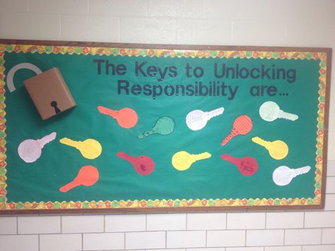 Responsibility bulletin board Responsibility Bulletin Board, Responsible Bulletin Board, Responsibility Bulletin Board Ideas, Toddler Bulletin Boards, Future Educator, Animal Classification, Character Counts, Red Ribbon Week, Classroom Wall Decor