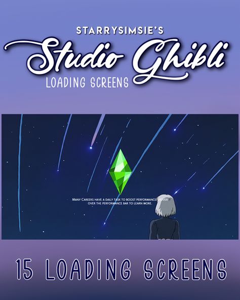 ✨Studio Ghibli - Loading Screens✨ | StarrySimsie on Patreon Sims 4 Loading Screen Studio Ghibli, Sims 4 Loading Screen, Sims 4 Aesthetic, Sims 4 Cas Background, Cas Background, 4 Aesthetic, Sims 4 Cc Kids Clothing, Sims 4 Studio, Sims 4 Anime