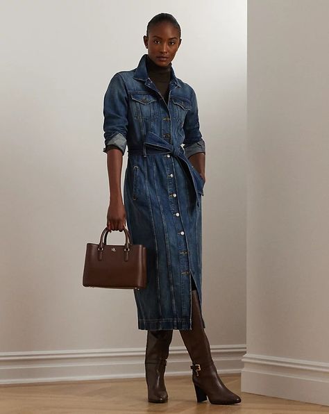 Belted Denim Shirtdress Denim Dress Fall Outfit, Denim Dress Fall, Denim Dress Outfit, Business Clothing, Jacket Details, Fall Dress Outfit, Cashmere Dress, Denim Shirt Dress, Professional Dresses