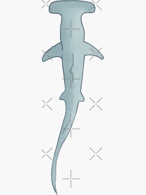 Watercolor of a hammerhead shark from above. Hammerhead Shark Silhouette, Hammerhead Shark Design, Cardboard Hammerhead Shark, Cardboard Crafts Animals, Hammerhead Shark Cardboard, Hammer Shark Drawing, Cardboard Shark Template, Hammer Head Shark Drawings, Hammerhead Shark Outline