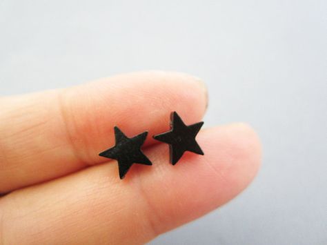 Black star earrings Studs earrings Star Jewelry Dainty by Muse411, $26.00 Black Star Stud Earrings, Black Star Jewelry, Black Star Earrings, Funky Stud Earrings, Black Earrings Aesthetic, Stud Aesthetic, Better Fashion, Earrings Star, Black Stud Earrings