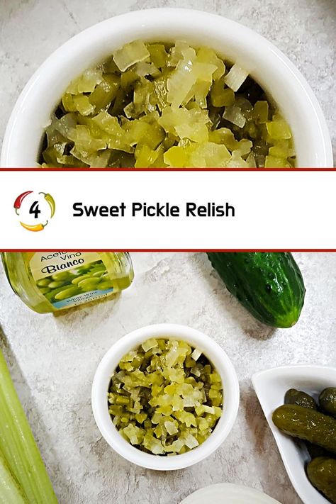 Gherkin Relish Recipe, How To Make Relish, Gherkin Relish, Pickled Gherkins, Hot Dog Relish, American Hot Dogs, Sweet Pickle Relish, Chicago Style Hot Dog, Cucumber Onion