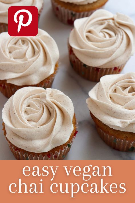 Vegan Chai Cake, Chai Cupcakes, Chai Cake, Cinnamon Cupcakes, Delicious Cupcakes, Chai Recipe, Vegan Cakes, Vegan Cake Recipes, Vegan Cupcakes