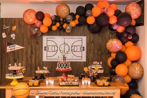 Basketball Themed Dessert Table from a Basketball Birthday Party on Kara's Party Ideas | KarasPartyIdeas.com (18) Basketball Party Dessert Table, Basketball Theme Birthday Party Backdrop, Basketball Dessert Table, March Madness Decorations, Basketball Themed Birthday Party, Basketball Theme Birthday, Basketball Birthday Party, Basketball Baby Shower, Basketball Theme Party