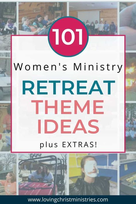 This list of 101 retreat theme ideas for Christian women ministry will help you get started planning. #womensministry #retreatthemes #christianwomen Womens Retreat Ideas, Womens Retreat Favors, Christian Retreat Themes, Womens Retreat Themes, Women Conference, Retreat Planning, Retreat Activities, Retreat Themes, Christian Retreat