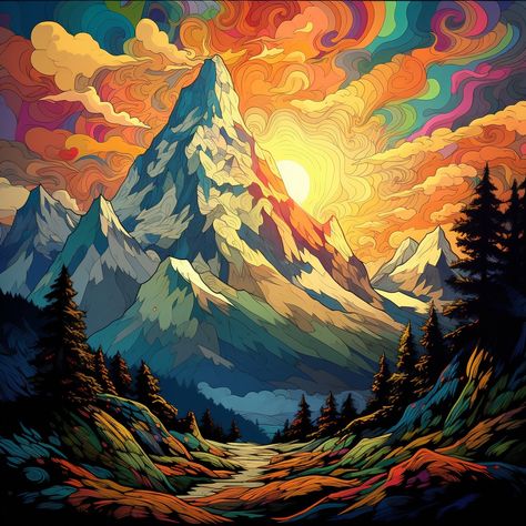 Trippy Mountains, Square Wallpaper, Badass Drawings, Barn Painting, Skeleton Art, Amazing Artwork, Nature Painting, Cool Wallpapers Art, Nature Paintings