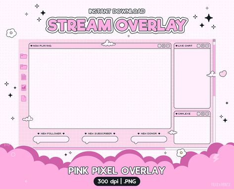 Twitch Pink Pixel Overlay Stream Overlay Streamer Graphics - Etsy A7A Twitch Stream Overlay Ideas, Twitch Background Wallpaper, Pixel Overlay, Cute Twitch Overlay, Windows Themes, Twitch Streaming Setup, Game Area, Streamer Dr, Streaming Setup