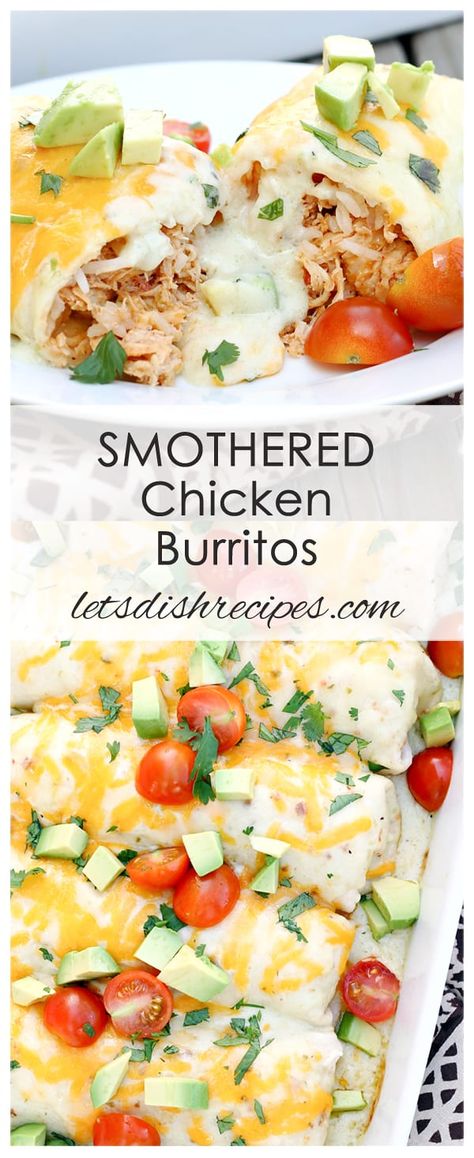 Smothered Chicken Burritos, Chicken Burritos Recipe, Baked Burritos, Beef Burrito Recipe, Burrito Recipe Chicken, Smothered Chicken Recipes, Slow Cooker Mexican Chicken, Green Chili Sauce, Slow Cooked Chicken