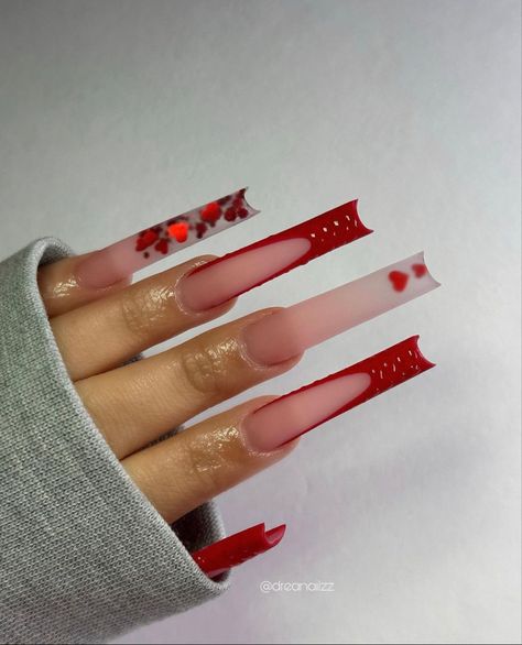 Easy Nail Designs For Beginners, Nail Art Designs Valentines, Nail Art Designs Valentines Day, Nail Designs For Beginners, Easy Nail Designs, Easy Nail Art Designs, Vday Nails, Tapered Square Nails, Red Acrylic Nails