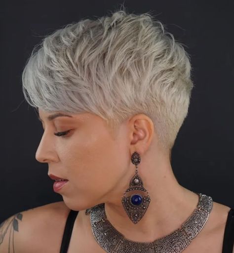 Edgy Pixie Hairstyles, Short Blonde Pixie, Pixie Cut With Undercut, Thick Hair Cuts, Edgy Pixie Cuts, Pixie Cut With Bangs, Edgy Pixie, Short Hair Pixie Cuts, Undercut Pixie Haircut