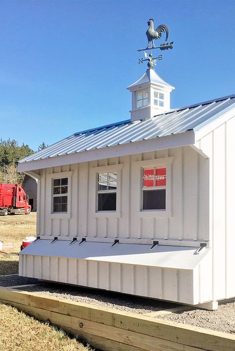 Chapel Chicken Coop, Custom Chicken Coop, White Chicken Coop, Rustic Chicken Coop, Large Chicken Coop Plans, Shed Conversion Ideas, Nashville Chicken, Cute Chicken Coops, Chicken Shed