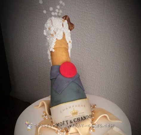 Coolest Champagne Bottle Cake Cake With Champagne Bottle On Top, Cake With Champagne Bottle, Champagne Bottle Cake, Champagne Cake, 70th Birthday Cake, Bottle Cake, Black Fondant, Make A Cake, Making A Model