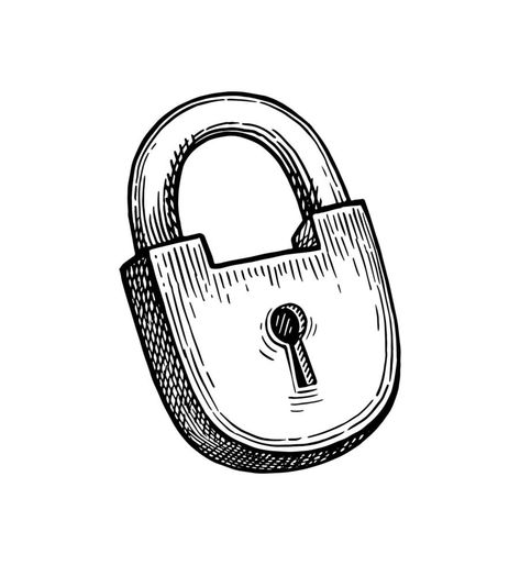 Old padlock. Ink sketch isolated on white background. Hand drawn vector illustration. Retro style. Lock Sketch Drawings, Old Things Drawing, Tattoo Drawings Sketches Easy, Old Style Illustration, Retro Drawing Ideas, Padlock Drawing, Padlock Illustration, Lock Sketch, Lock Illustration