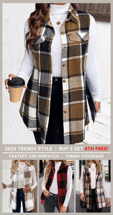 Embrace timeless style with our original plaid vests. Perfect for adding a touch of vintage sophistication to your look.👗✨Buy 3 get 4th Free,no one LEAVES without a DEAL! Valentine Deserts, Core Inspiration, Rustic Bedrooms, Trendy Vest, Bird Fashion, Patch Outfit, Upcycle Clothing, Women's Vests, Vests For Women