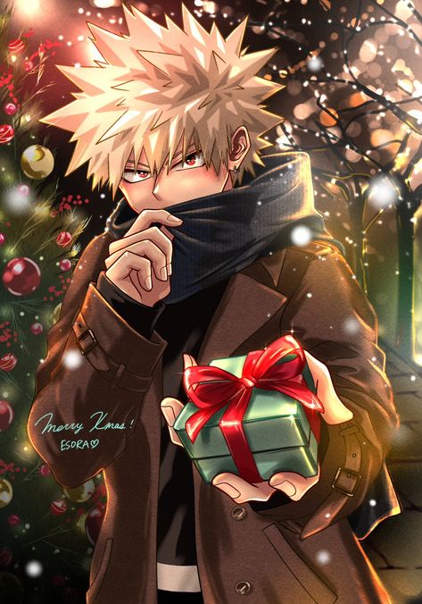 Bakugo Fanart Cute, Fan Art Bakugo, Christmas Bakugo, Bakugou Christmas, Mha Bakugo Fanart, Bakugo Christmas, Christmas Mha, Bakugo Fan Art, My Hero Academia Christmas