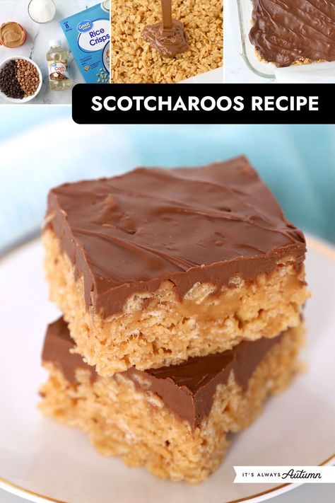 Scotaroos Recipe, Scotcharoos Recipe Best, Scotcheroo Bites, Sweet Tooth Recipes, Scotcharoos Recipe, Scotcheroos Recipe, No Bake Bars, Cookie Bar Recipes, Cookies Recipes Christmas