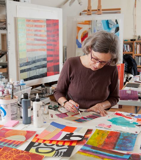 Abstract Art with Jane Davies - Artist Stories - Wild Apple Graphics Artist At Work Painting, Artist Workspace, Jane Davies, Pablo Picasso Paintings, Board Painting, Apple Art, Picasso Paintings, Wild Apple, Artist Interview