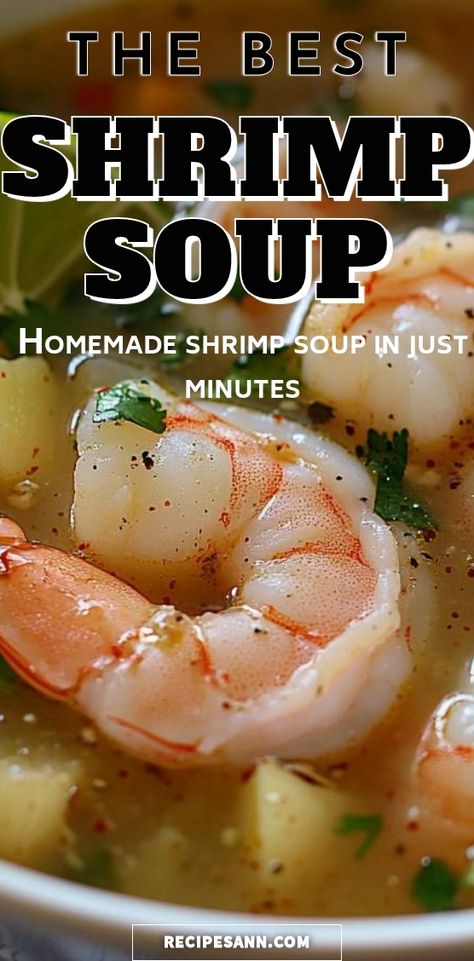 I can't wait to share this delightful homemade shrimp soup recipe with you! In just minutes, you can create a comforting dish that's bursting with flavor. Perfect for a quick weeknight dinner or whenever you're craving something warm and satisfying! Seafood Wonton Soup, Shrimp Stew Recipes Simple, Cajun Shrimp Soup Recipes, What Can I Make With Shrimp, Shrimp Stew Recipes, Shrimp Soup Recipes Easy, Shrimp Soups, Shrimp Noodle Soup, Shrimp Soup Recipes